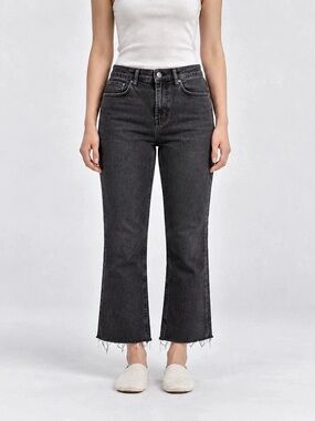 Bershka Raw Hem Wide Leg Jeans in Black Waist 26